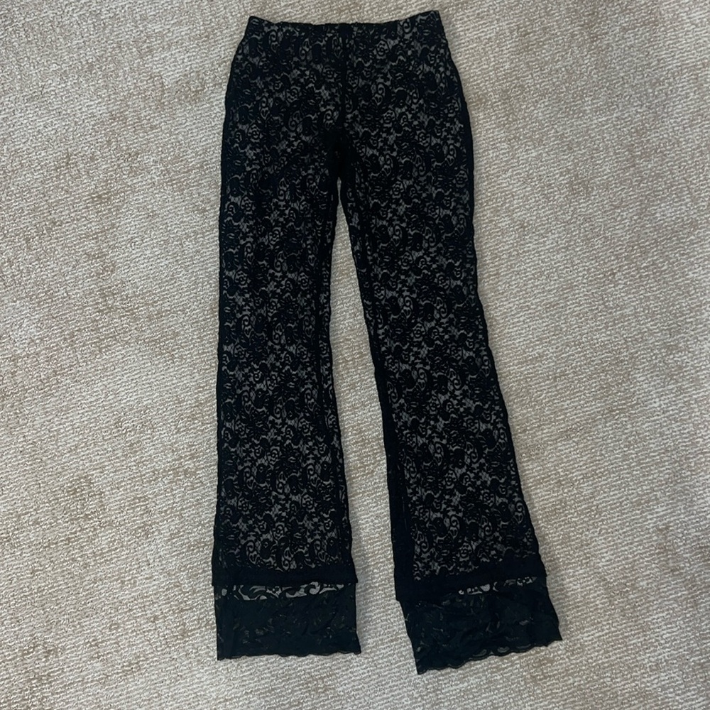 Black Lace, Nude Lining, Flowy Mid-Rise Pants